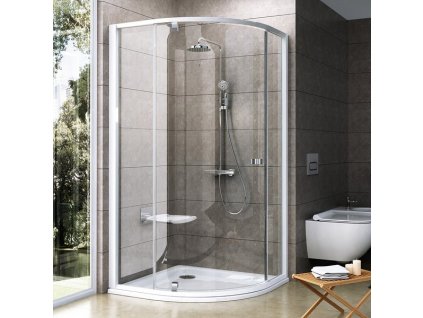 Ravak Pivot PSKK3 - 80 BÍLÁ TRANSPARENT čtvrtkruhový sprchový kout 80 x 80 cm, bílý rám, čiré sklo obrázek č.: 1
