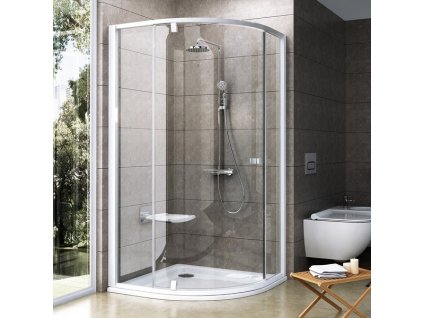 Ravak Pivot PSKK3 - 90 BÍLÁ/BÍLÁ TRANSPARENT čtvrtkruhový sprchový kout 90 x 90 cm, bílý rám, bílé detaily čiré sklo obrázek č.: 1