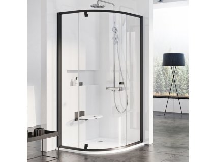 Ravak Pivot PSKK3 - 90 BLACK TRANSPARENT čtvrtkruhový sprchový kout 90 x 90 cm, černý rám, čiré sklo obrázek č.: 1