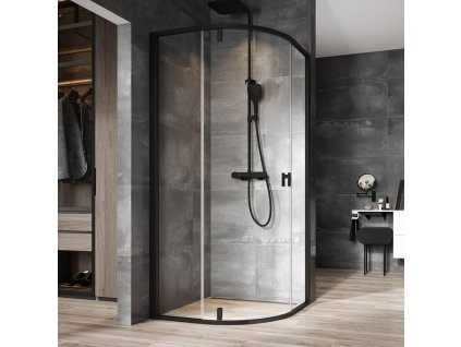 Ravak Nexty NSKK3- 80 černá+Transparent, čtvrtkruhový sprchový kout 80 x 80 cm, pivotový pant,černý obrázek č.: 1