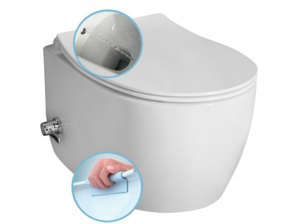 SENTIMENTI CLEANWASH závěsná WC mísa, integrovaný ventil a bidet. sprška, Rimless, 36x51cm, bílá