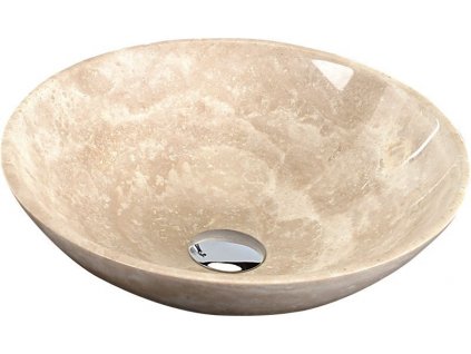 BLOK 1 kamenné umyvadlo na desku Ø 40cm, leštěný béžový travertin
