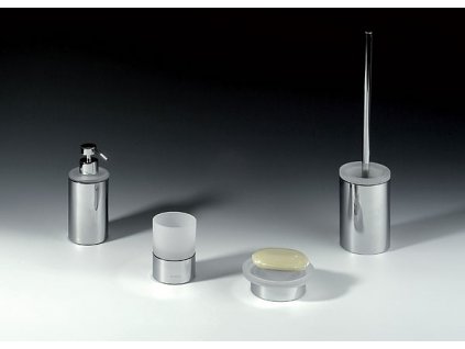Set doplňků Sapho Justime - štětka na wc+dávkovač mýdla+mýdlenka+sklenka, chrom/sklo - výprodej z výstavy obrázek č.: 1