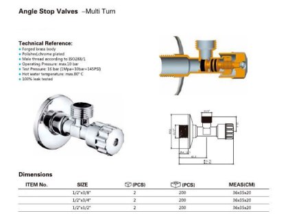 MULTITURN rohový ventil 1/2"x3/8", bez matky, chrom, pár obrázek č.: 1