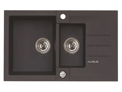 Alveus ROCK 70 G- 91 ČERNÁ + pop- up sifon, obdélníkový granitový dřez 780x480x180 mm s vaničkou a odkládací plochou Černý obrázek č.: 1