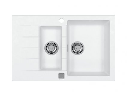 Alveus CADIT 70 bílý 11 + pop up sifon, obdélníkový granitový dřez 790x500x200 mm s vaničkou a odkládací plochou Bílý obrázek č.: 1