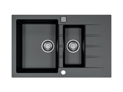 Alveus CADIT 70 černý 91 + pop up sifon, obdélníkový granitový dřez 790x500x200 mm s vaničkou a odkládací plochou Černý obrázek č.: 1