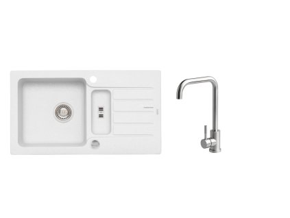 Alveus SET ALVEUS NIAGARA 70- 11+ BATERIE ANGEL CHR - granitový bílý dřez 780 x 435 mm v setu s baterií obrázek č.: 1