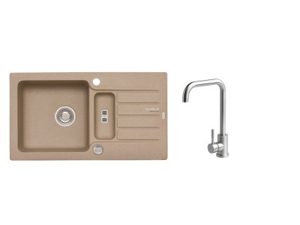 Alveus SET ALVEUS NIAGARA 70- 55+ BATERIE ANGEL CHR - granitový béžový dřez 780 x 435 mm v setu s baterií obrázek č.: 1