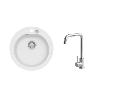 Alveus SET ALVEUS NIAGARA 10- 11+ BATERIE ANGE CHR - kruhový bílý granitový dřez 510x175 mm v setu s baterií obrázek č.: 1