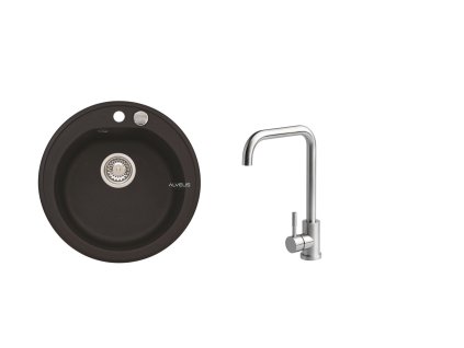 Alveus SET ALVEUS NIAGARA 10- 91+ BATERIE ANGE CHR - kruhový černý granitový dřez 510x175 mm v setu s baterií obrázek č.: 1