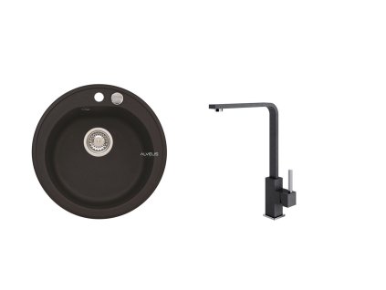 Alveus SET ALVEUS NIAGARA 10- 91+ BATERIE AFRA/91 - kruhový černý granitový dřez 510x175 mm v setu s baterií obrázek č.: 1