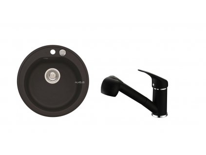 Alveus SET ALVEUS NIAGARA 10- 91+ BATERIE AM 20/91 - kruhový černý granitový dřez 510x175 mm v setu s baterií obrázek č.: 1