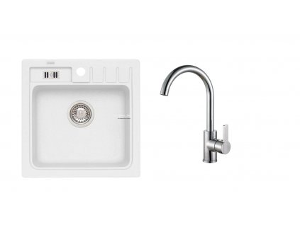 Alveus SET ALVEUS NIAGARA 20/11 + BATERIE TONIA CHR - bílý granitový dřez 465 x 465 mm v setu s baterií obrázek č.: 1