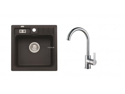 Alveus SET ALVEUS NIAGARA 20/91 + BATERIE TONIA CHR - černý granitový dřez 465 x 465 mm v setu s baterií obrázek č.: 1