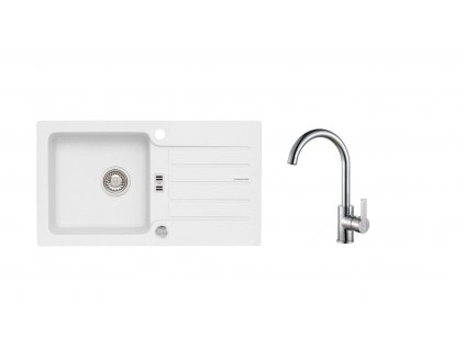 Alveus SET ALVEUS NIAGARA 30/11 + BATERIE TONIA CHR - granitový bílý dřez 775 x 430 mm v setu s baterií obrázek č.: 1