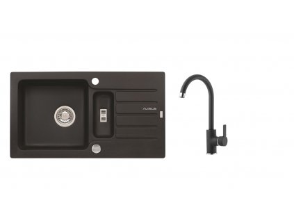 Alveus SET ALVEUS NIAGARA 70- 91+ BATERIE TONIA-91 - granitový černý dřez 780 x 435 mm v setu s baterií obrázek č.: 1