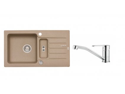 Alveus SET ALVEUS NIAGARA 70- 55+ BATERIE RUTA CHR - granitový béžový dřez 780 x 435 mm v setu s baterií obrázek č.: 1