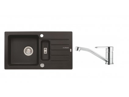 Alveus SET ALVEUS NIAGARA 70- 91+ BATERIE RUTA CHR - granitový černý dřez 780 x 435 mm v setu s baterií obrázek č.: 1