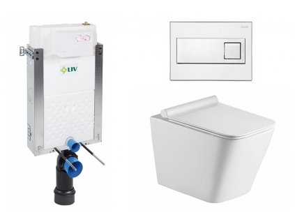 Wc set Square Wall podmítková nádrž do zdiva, rimless mísa, sedátko a tlačítko bílé/chrom 73730 obrázek č.: 1