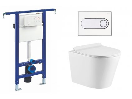 Wc set Ring II Core podmítková nádrž do bytového jádra, rimless mísa, sedátko a bílé/chrom tlačítko 223125 obrázek č.: 1