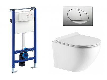 Wc set Ring Gips podmítková nádrž do sádrokartonu, mísa, sedátko a lesk. chrom tlačítko 195868 obrázek č.: 1