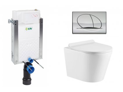 Wc set Ring II Wall podmítková nádrž do zdiva, rimless mísa, sedátko a tlačítko lesklý chrom 195872 obrázek č.: 1