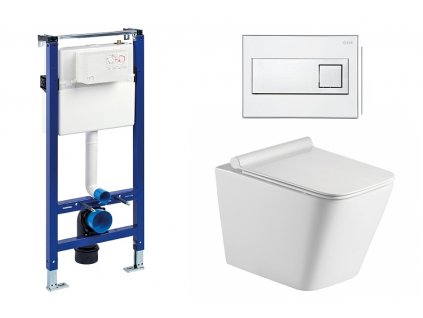 Wc set Square Gips podmítková nádrž do sádrokartonu, mísa, sedátko a tlačítko bílá/chrom 73730 obrázek č.: 1