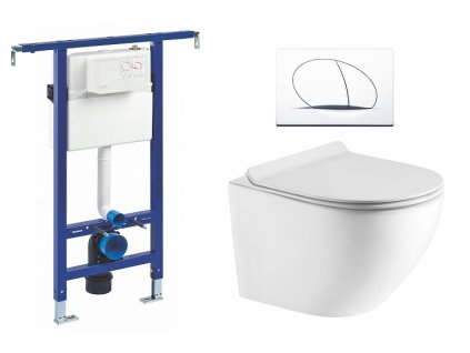 Wc set Ring Core podmítková nádrž do bytového jádra, rimless mísa, sedátko a bílé tlačítko 195853 obrázek č.: 1