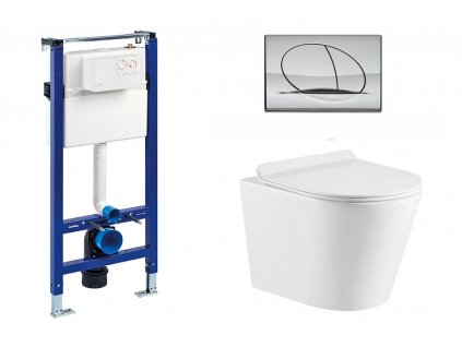 Wc set Ring II Gips podmítková nádrž do sádrokartonu, mísa, sedátko a lesklý chrom tlačítko 195872 obrázek č.: 1