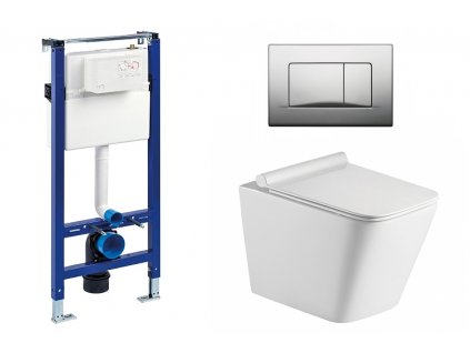 Wc set Square Gips podmítková nádrž do sádrokartonu, mísa, sedátko a tlačítko mat. chrom 195866 obrázek č.: 1