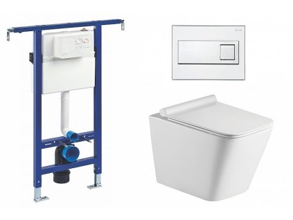 Wc set Square Core podmítková nádrž do bytového jádra, rimless mísa, sedátko a tlačítko bílé/chrom 73730 obrázek č.: 1