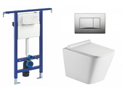 Wc set Square Core podmítková nádrž do bytového jádra, rimless mísa, sedátko a tlačítko matný chrom 195866 obrázek č.: 1