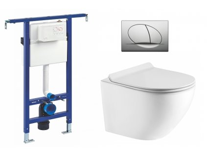 Wc set Ring Core podmítková nádrž do bytového jádra, rimless mísa, sedátko a tlačítko matný chrom 195868 obrázek č.: 1