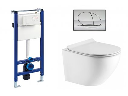 Wc set Ring Gips podmítková nádrž do sádrokartonu, mísa, sedátko a lesklý chrom tlačítko 195872 obrázek č.: 1