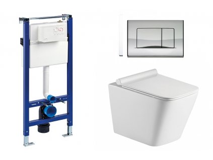 Wc set Square Gips podmítková nádrž do sádrokartonu, mísa, sedátko a tlačítko lesk. chrom 195870 obrázek č.: 1