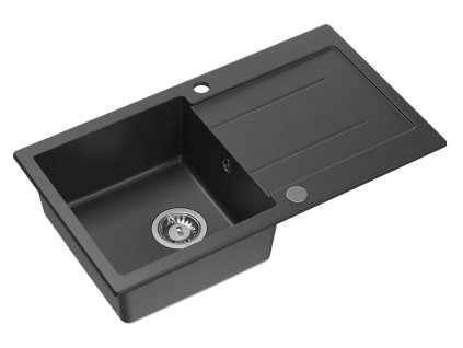 Granitový vestavný dřez s odkapem, 77x44cm, černá
