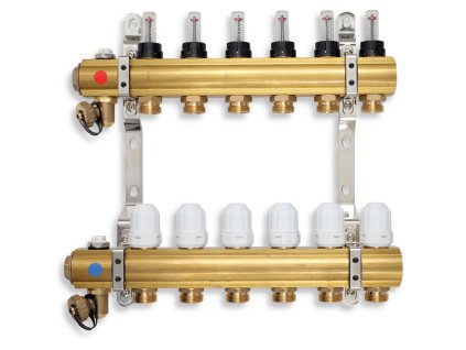 Rozdělovač s regul.šroubením s průt.a uzav.ventily bez kul. (RZP09S)