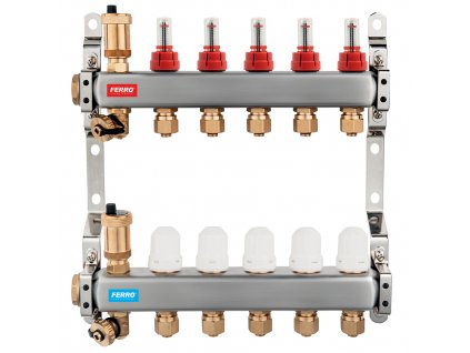 Rozdělovač s regul.šroubením s průt.a uzav.ventily bez kul. (SN-RZP11S)