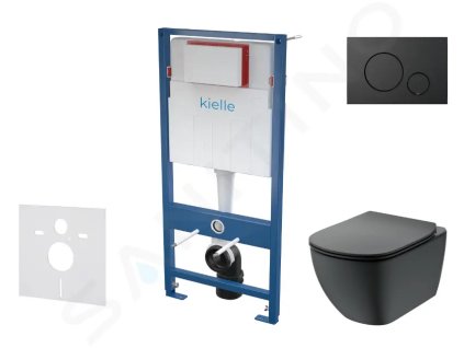 kielle SANI11AD5501 - Set předstěnové instalace, klozetu Tesi a sedátka softclose, Aquablade, tlačítko Gemini lV, matná černá