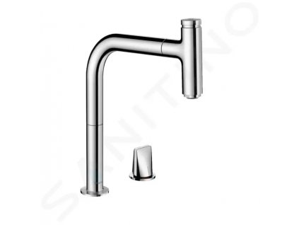 Hansgrohe 73825000 - Dřezová baterie Metris Select s výsuvnou koncovkou, 2-otvorová instalace, sBox, EcoSmart, chrom