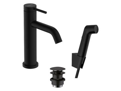 Hansgrohe 73211670 - Umyvadlová baterie s výpustí Push-Open a bidetovou sprškou, EcoSmart, matná černá