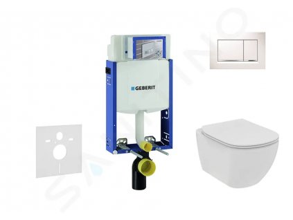 Geberit 110.302.00.5 NE5 - Set předstěnové instalace, klozetu a sedátka Ideal Standard Tesi, tlačítka Sigma20, Rimless, SoftClose, bílá/chrom