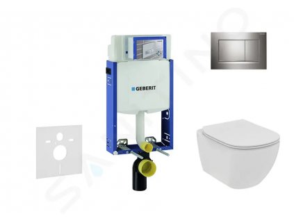 Geberit 110.302.00.5 NE6 - Set předstěnové instalace, klozetu a sedátka Ideal Standard Tesi, tlačítka Sigma20, Rimless, SoftClose, lesklý chrom/chrom mat