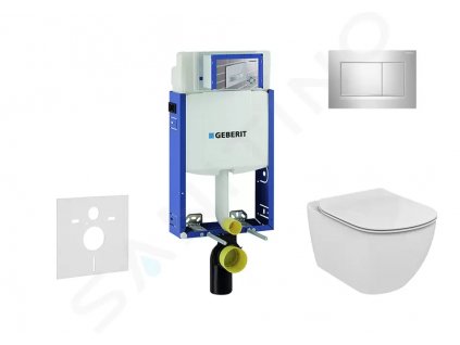 Geberit 110.302.00.5 NU6 - Modul pro závěsné WC s tlačítkem Sigma30, lesklý chrom/chrom mat + Ideal Standard Tesi - WC a sedátko, Aquablade, SoftClose