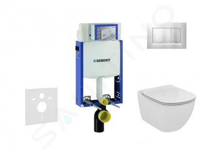 Geberit 110.302.00.5 NU7 - Modul pro závěsné WC s tlačítkem Sigma20, matný chrom/chrom + Ideal Standard Tesi - WC a sedátko, Aquablade, SoftClose