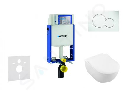 Geberit 110.302.00.5 NI1 - Modul pro závěsné WC s tlačítkem Sigma01, alpská bílá + Villeroy Boch - WC a sedátko, DirectFlush, SoftClose, CeramicPlus