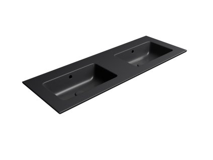 PURA keramické dvojumyvadlo Slim 122x46cm, bez otvoru, černá mat