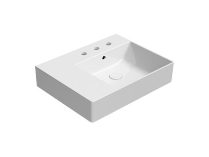 KUBE X keramické umyvadlo 60x47cm, s odkládací plochou vlevo, 3 otvory, bílá ExtraGlaze