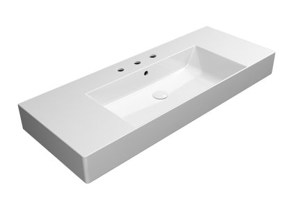 KUBE X keramické umyvadlo 120x47cm, s odkládacími plochami, 3 otvory, bílá ExtraGlaze